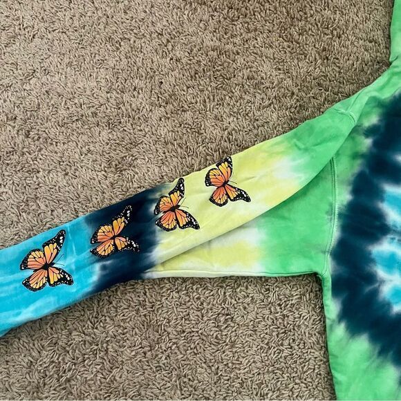 By Sami Ryan Blue & Green Tie Dye Graphic Print Hoodie Sweatshirt SZ M NWOT - Picture 7 of 11